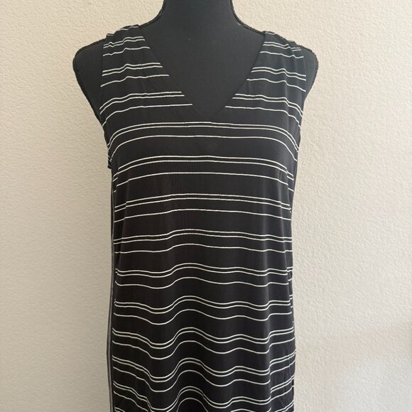 J. Jill Wearever Side Slit Sleeveless V-Neck Black White Stripe Maxi Dress M - Picture 3 of 7